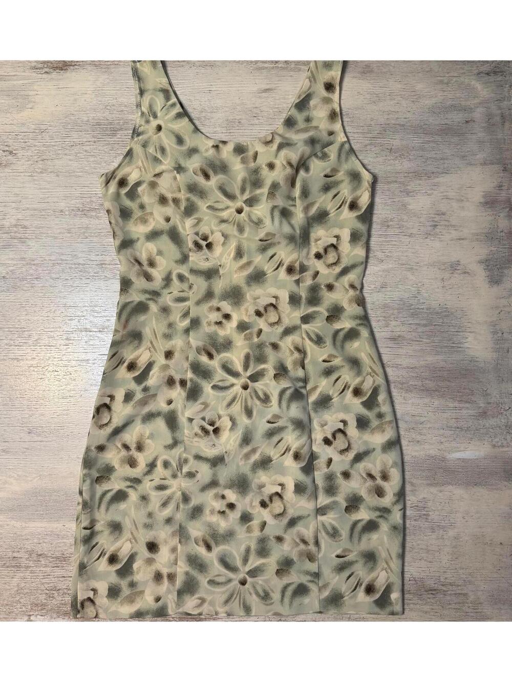 EUC Vintage 90s Acetate Rayon Green Floral Sun Dress Size M